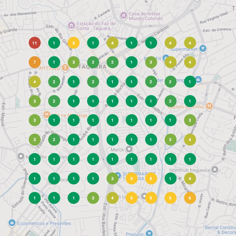 Mapa de posição local no Google Maps (grid) do Google Meu Negócio