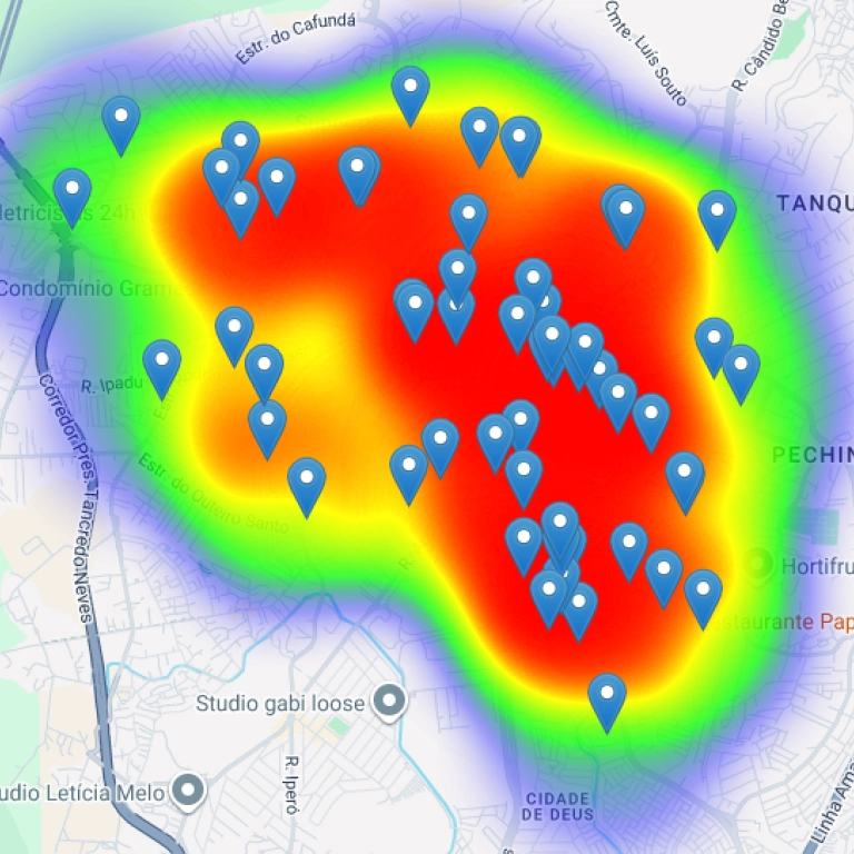 Mapa de calor com concorrentes na região no Google Maps (SEO local)